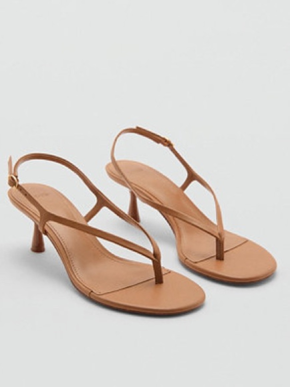 Tan Leather Slingback Thong Kitten Heels Sandals